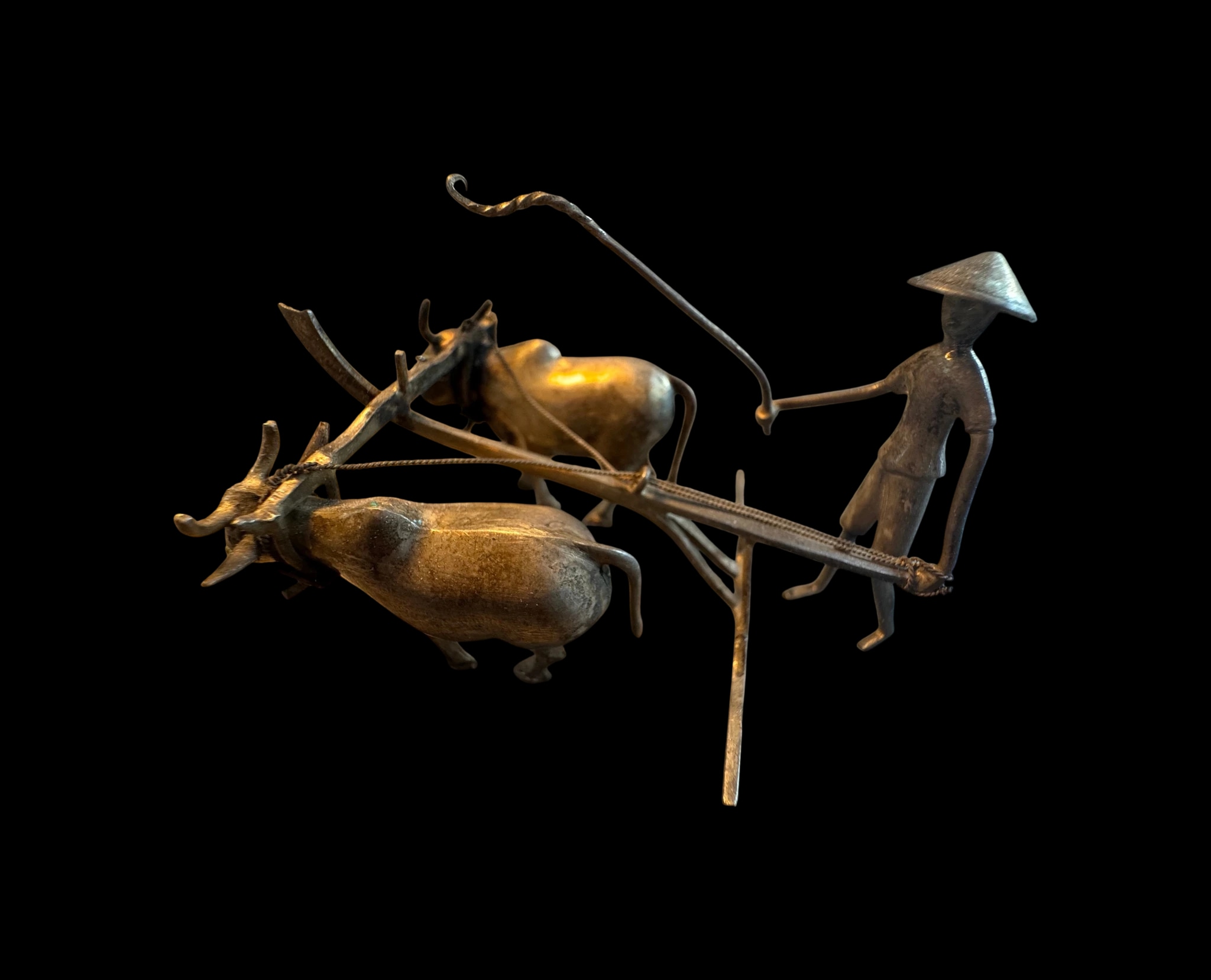 Oxen Plow Farmer Forged Figurine